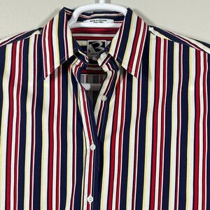 Rockies Mens Small Striped‎ Button Up Shirt Navy Red Yellow Long Sleeve Cuffs